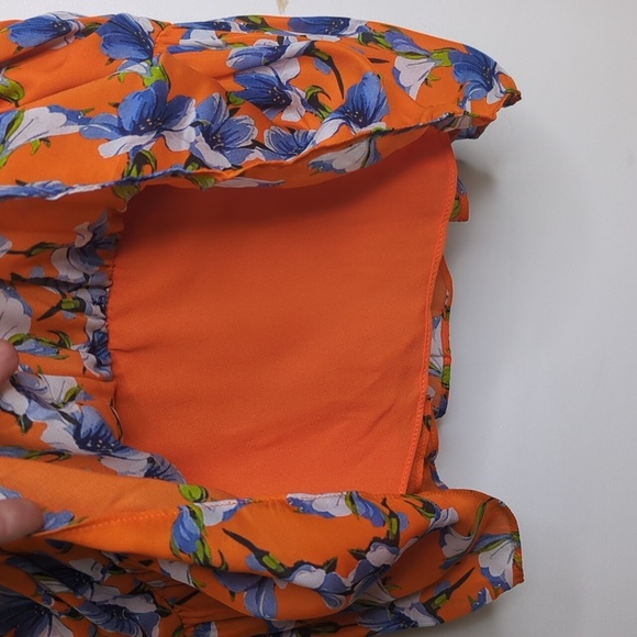 Parker Silk Floral Ruched Mini Dress Orange Purple Size 6 NWT - Picture 12 of 15